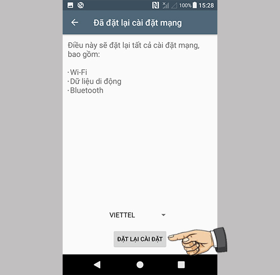 Chọn đặt lại cài đặt